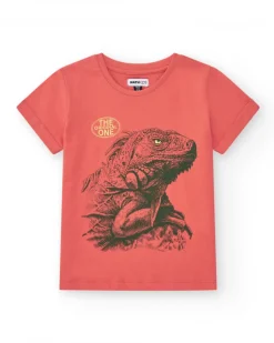 T-shirt pour garçon en rouge avec imprimé iguane