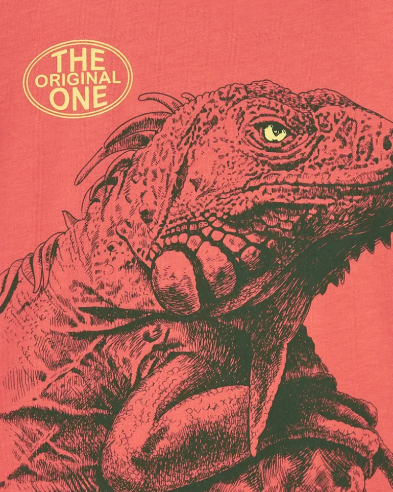 T-shirt pour garçon en rouge avec imprimé iguane