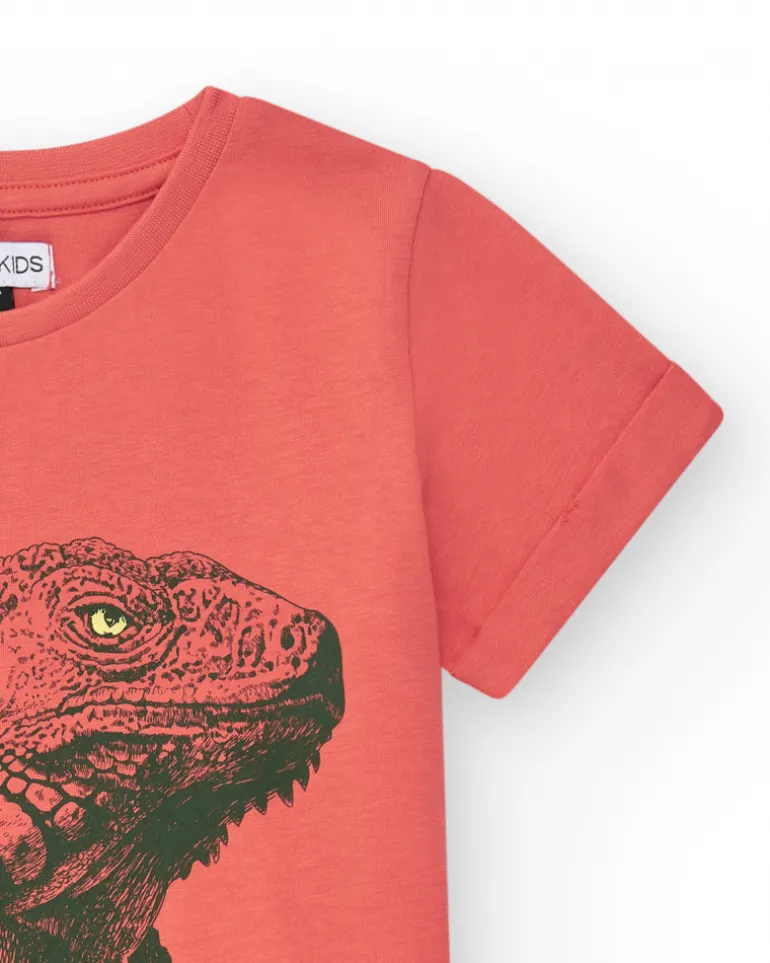 T-shirt pour garçon en rouge avec imprimé iguane