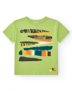 T-shirt pour garçon en vert avec imprimé multicolore