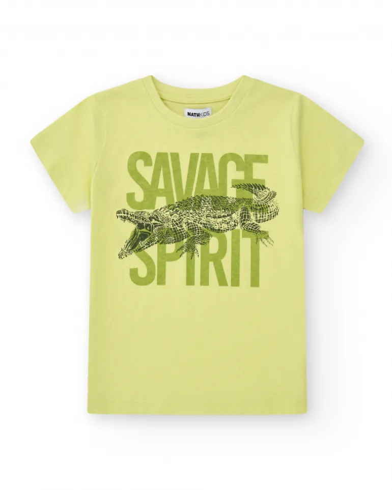 T-shirt pour garçon en vert avec imprimé crocodile