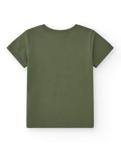 T-shirt pour garçon en vert avec texte en jaune et noir.