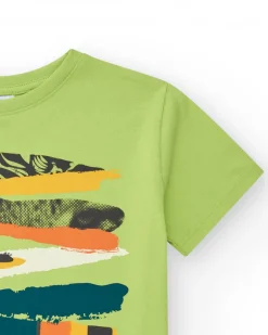 T-shirt pour garçon en vert avec imprimé multicolore