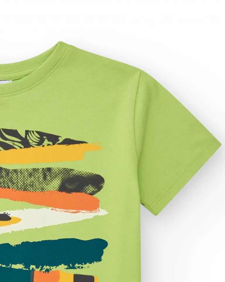 T-shirt pour garçon en vert avec imprimé multicolore