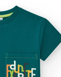 T-shirt pour garçon en vert avec poche avant.