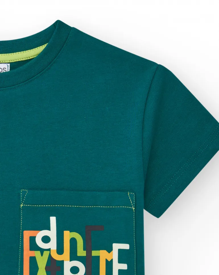 T-shirt pour garçon en vert avec poche avant.