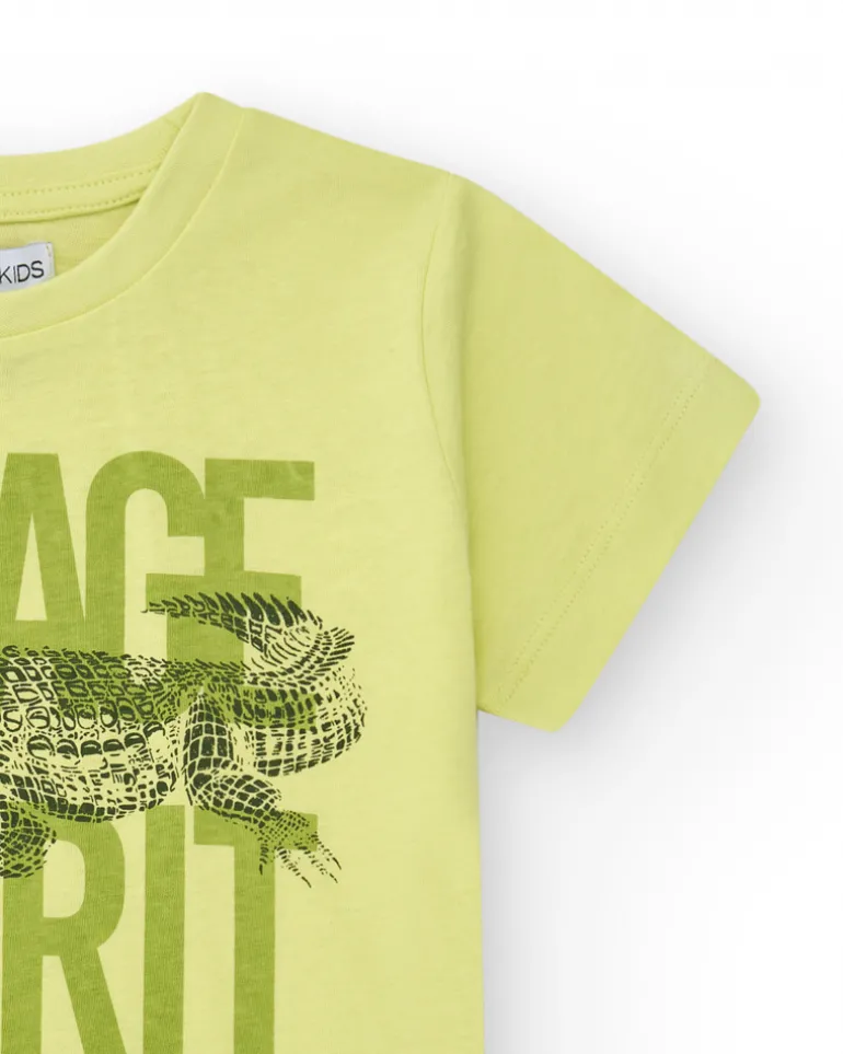 T-shirt pour garçon en vert avec imprimé crocodile
