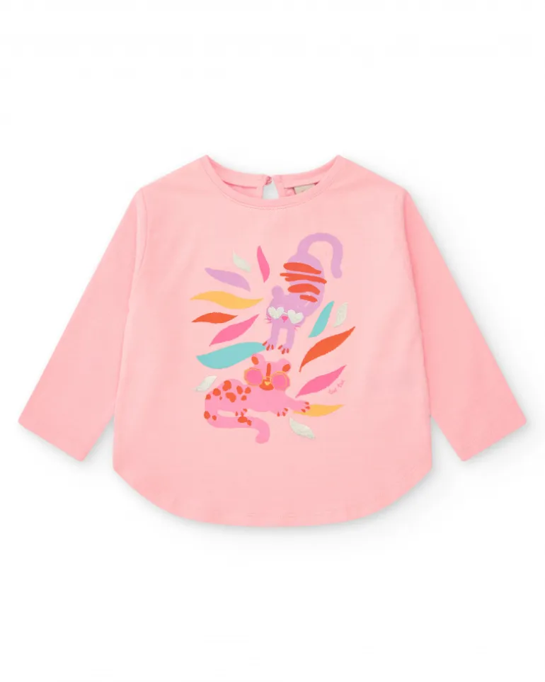 T-shirt rose à manches longues pour fille avec imprimé d’animaux