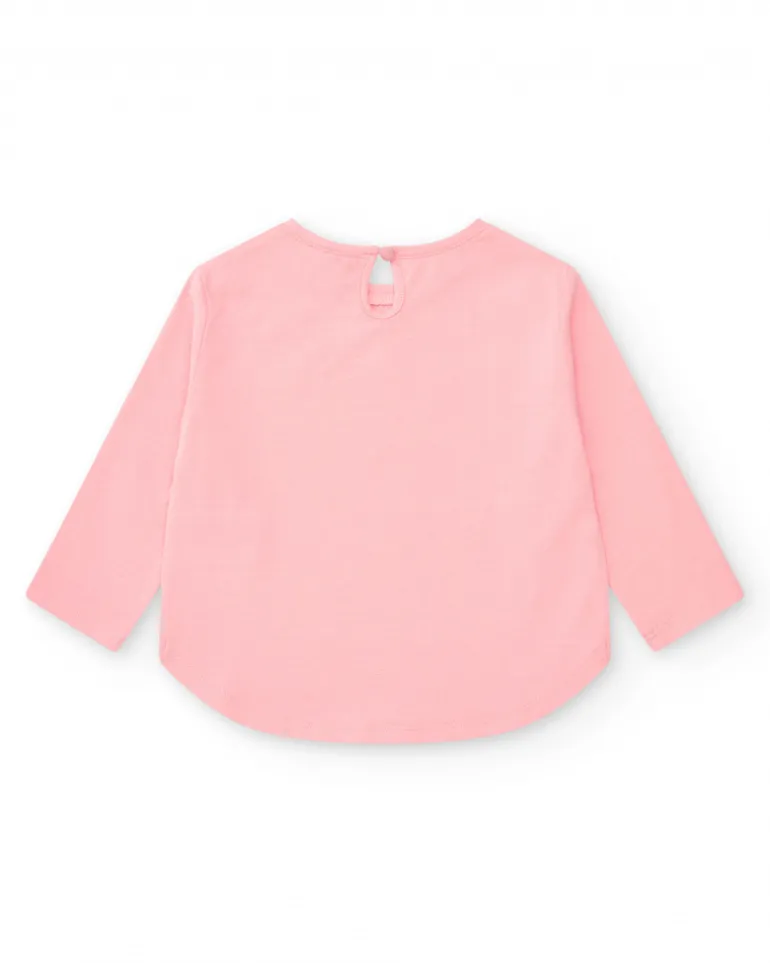 T-shirt rose à manches longues pour fille avec imprimé d’animaux