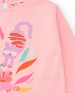T-shirt rose à manches longues pour fille avec imprimé d’animaux