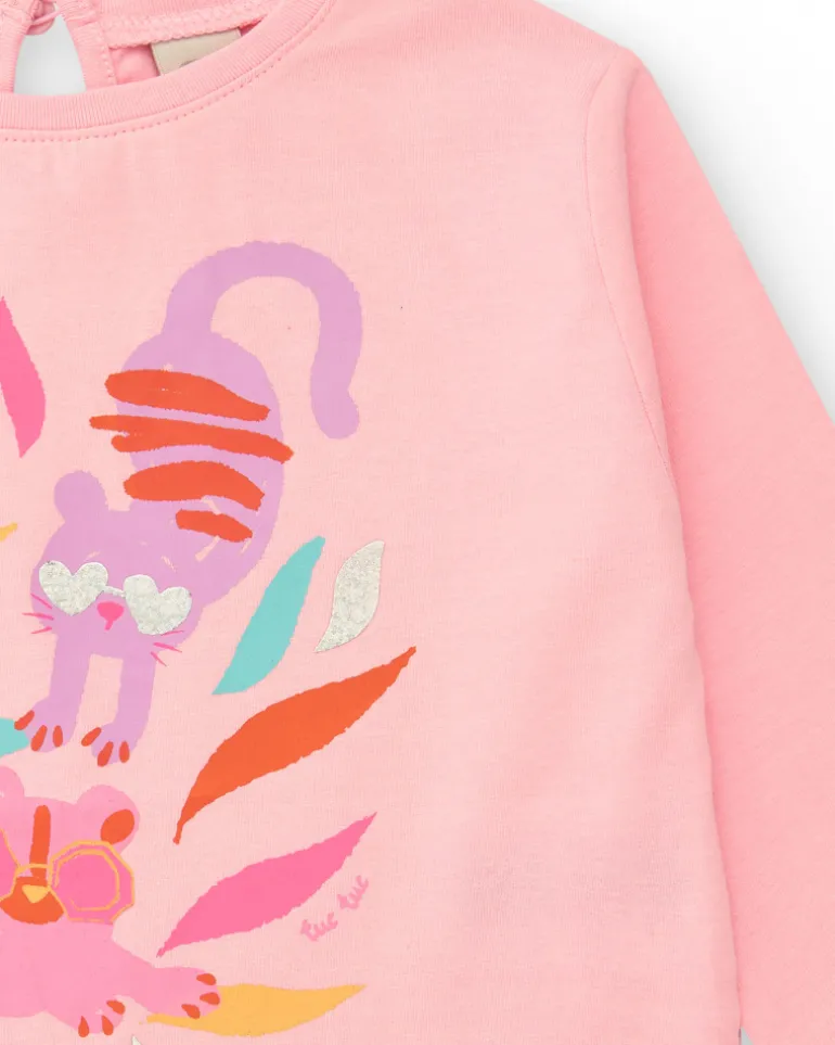T-shirt rose à manches longues pour fille avec imprimé d’animaux