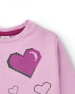 T-shirt rose manches longues avec coeurs pour fille collection Cyber Dino