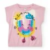T-shirt rose pour fille avec manches tombantes et taille élastique