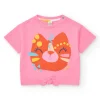 T-shirt rose pour fille avec visage d’animal et nœud inférieur
