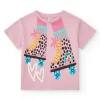 T-shirt rose pour fille avec patins et cœurs