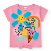 T-shirt rose pour fille avec glace, cœurs et nœud décoratif
