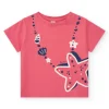 T-shirt rose pour fille avec étoile de mer et coquillages