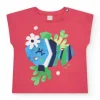 T-shirt rose pour fille avec poisson et détails marins
