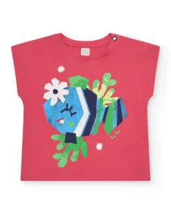 T-shirt rose pour fille avec poisson et détails marins