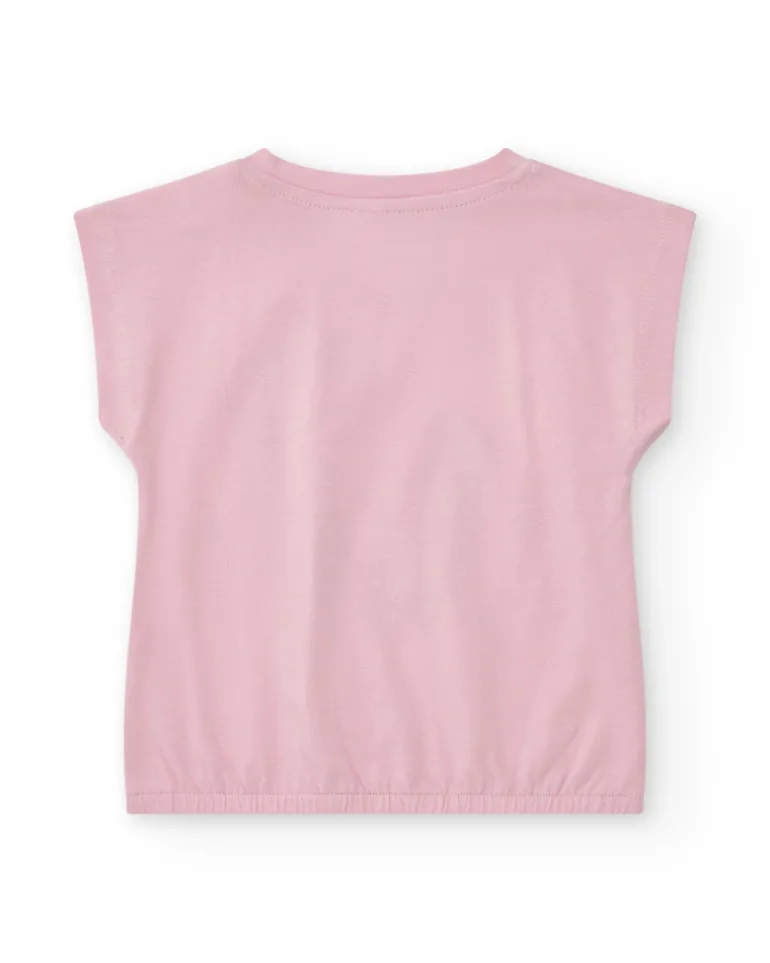 T-shirt rose pour fille avec manches tombantes et taille élastique