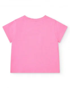 T-shirt rose pour fille avec phrases et détails décoratifs