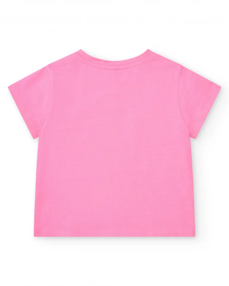 T-shirt rose pour fille avec phrases et détails décoratifs