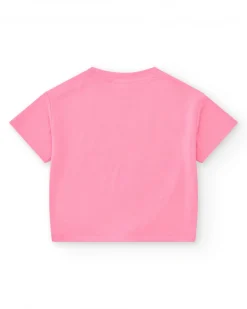 T-shirt rose pour fille avec visage d’animal et nœud inférieur