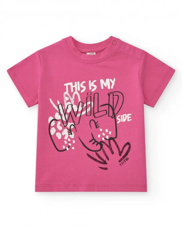 T-shirt rose pour fille avec phrase "THIS IS MY WILD SIDE"