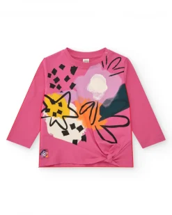 T-shirt rose pour fille avec étoiles et formes géométriques
