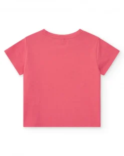 T-shirt rose pour fille avec étoile de mer et coquillages