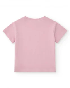 T-shirt rose pour fille avec patins et cœurs