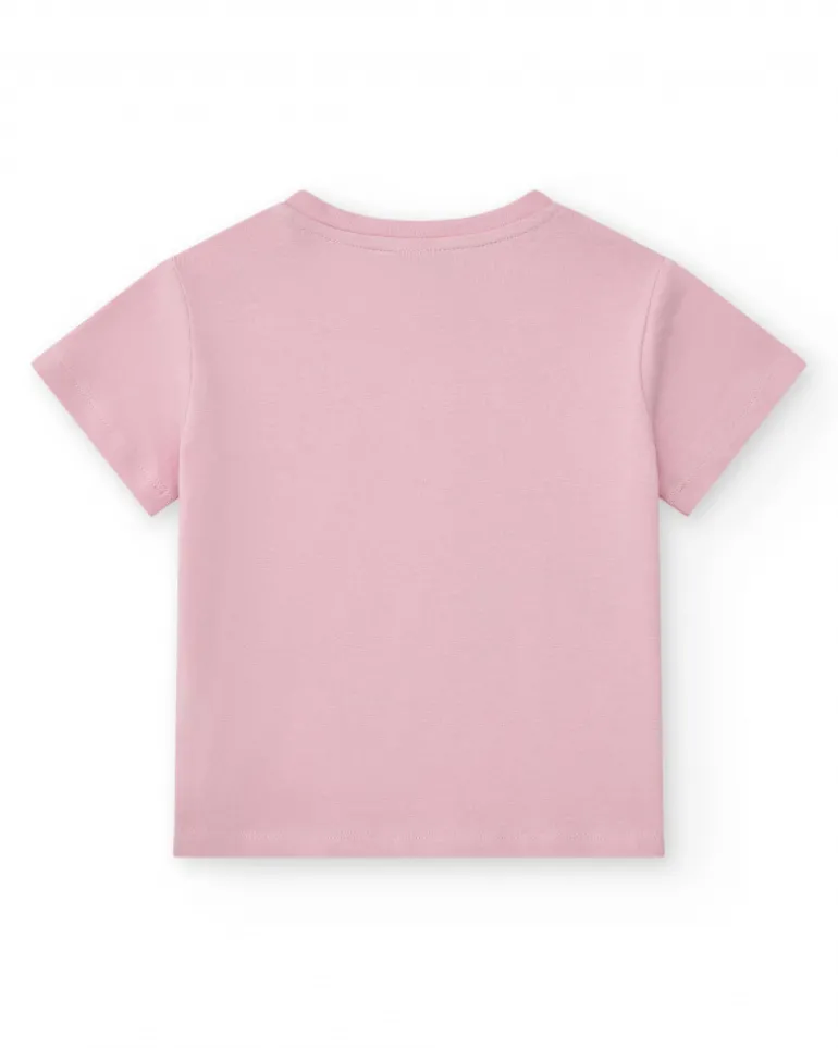 T-shirt rose pour fille avec patins et cœurs