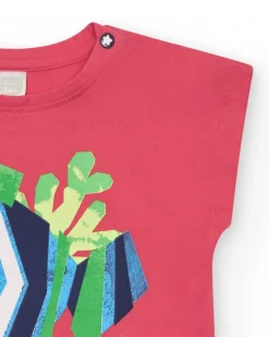 T-shirt rose pour fille avec poisson et détails marins
