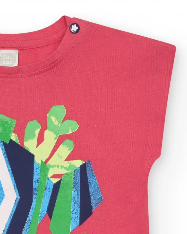 T-shirt rose pour fille avec poisson et détails marins