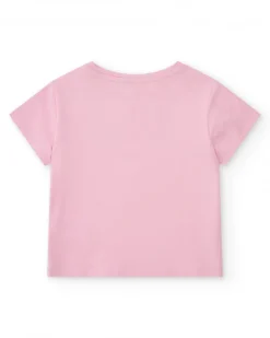 T-shirt rose pour fille avec imprimé floral et fermeture à l’