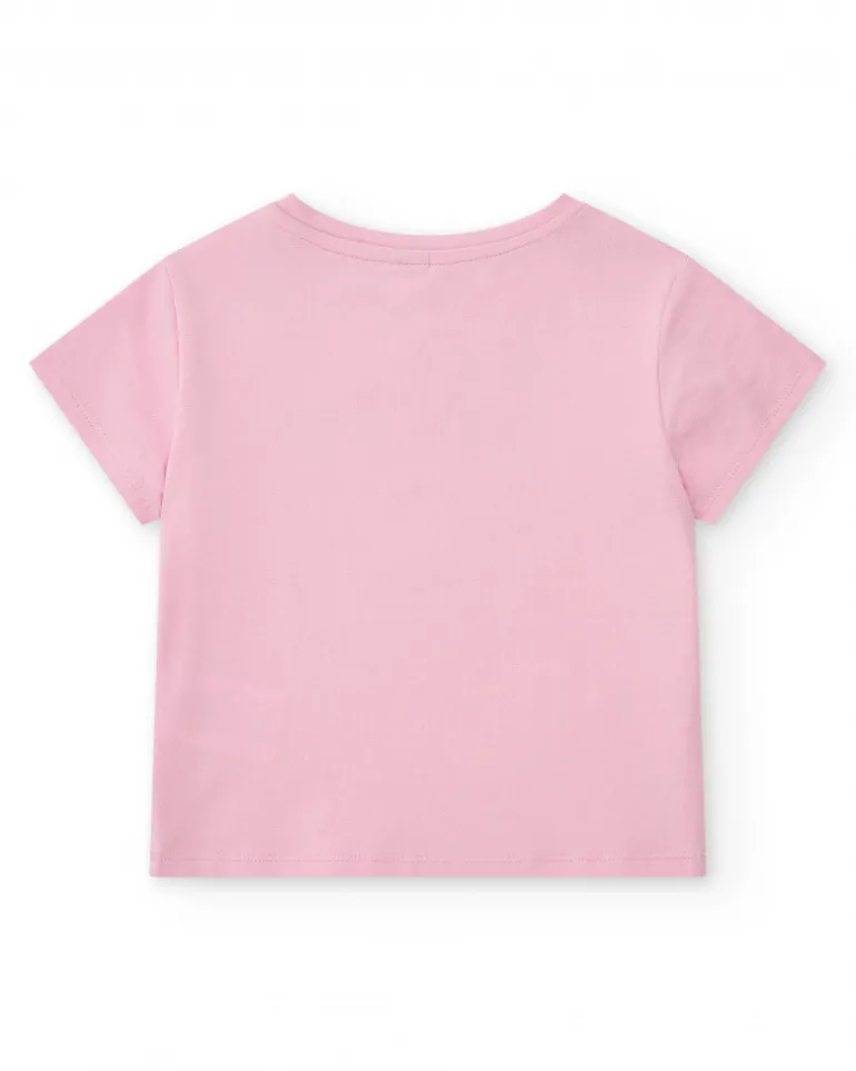T-shirt rose pour fille avec imprimé floral et fermeture à l’