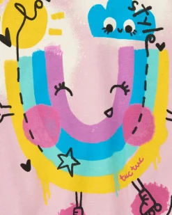 T-shirt rose pour fille avec manches tombantes et taille élastique