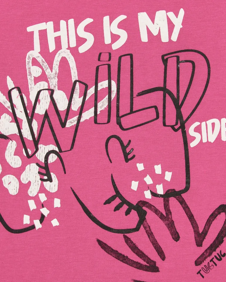 T-shirt rose pour fille avec phrase "THIS IS MY WILD SIDE"