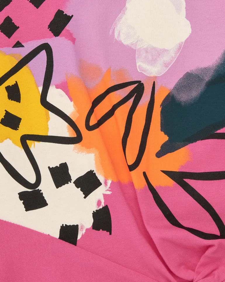 T-shirt rose pour fille avec étoiles et formes géométriques