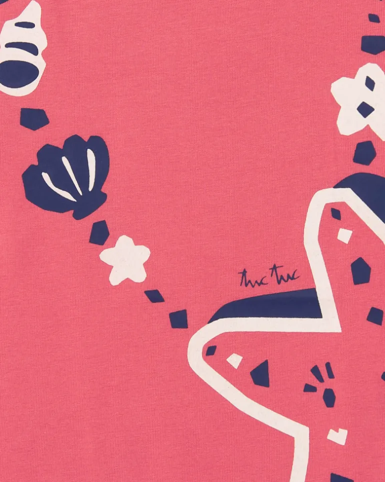 T-shirt rose pour fille avec étoile de mer et coquillages