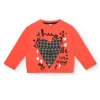 T-shirt rouge avec coeur à carreaux et message "Hugs & Love" pour fille de la collection Cartoon Calling