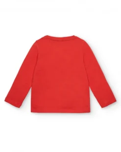 T-shirt rouge avec fenêtre et imprimé chaton pour fille de la collection Cartoon Calling