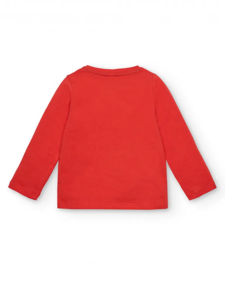 T-shirt rouge avec fenêtre et imprimé chaton pour fille de la collection Cartoon Calling