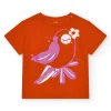 T-shirt rouge pour fille avec imprimé d'oiseau