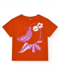 T-shirt rouge pour fille avec imprimé d'oiseau