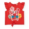 T-shirt rouge pour fille avec imprimé de crabe et volants