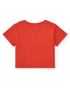 T-shirt rouge pour fille avec imprimé tropical de noix de coco
