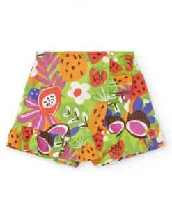 T-shirt rouge pour fille avec imprimé tropical de noix de coco et fruits