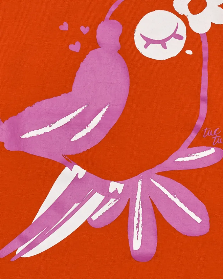 T-shirt rouge pour fille avec imprimé d'oiseau