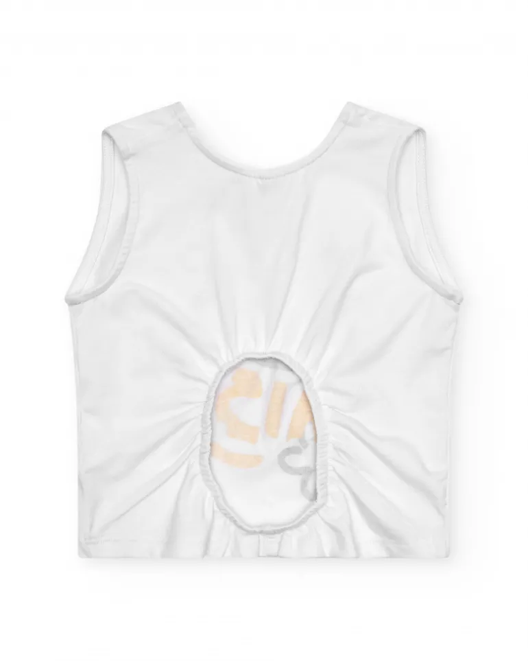 T-shirt sans manches blanc pour fille avec phrase "MISS DAISY"